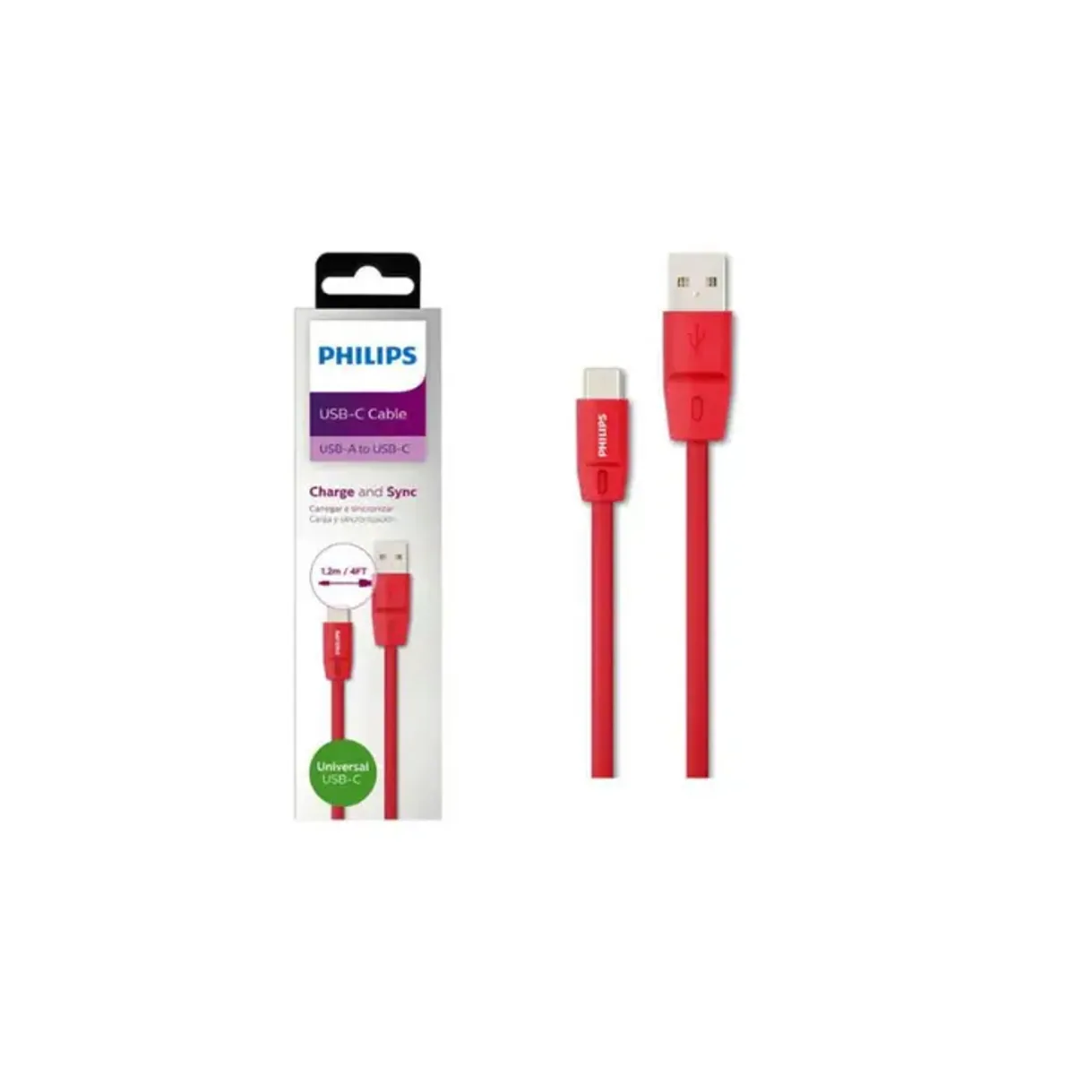 Cable tipo C Philips 1,2 m rojo