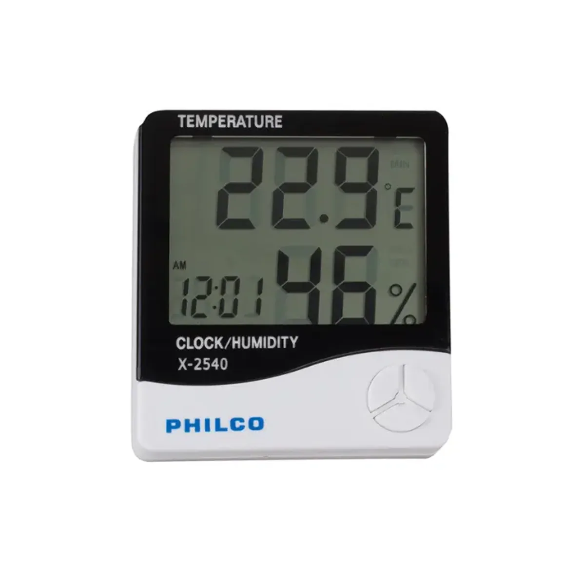 Reloj digital Philco con termómetro e higrómetro